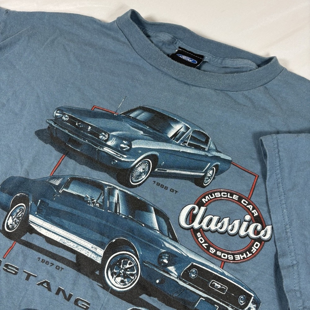 Vintage Y2K Ford 60s GT Mustang American Car T-Shirt Men's Size XL Blue